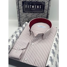 Fitmens Klasik Uzun Kol Çizgili Hediye Kutulu Erkek Gömlek FS-003864 - Beyaz Bordo