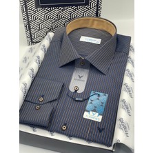 Fitmens Klasik Uzun Kol Çizgili Hediye Kutulu Erkek Gömlek FS-003865 - Lacivert