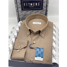 Fitmens Klasik Uzun Kol Pamuklu Yaka Düğmeli Hediye Kutulu Kolay Ütülenebilir Erkek Gömlek FS-003897 - Kahverengi