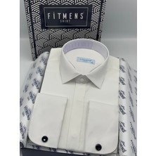 Fitmens Slim Fit Uzun Kol Gizli Düğmeli Likralı Smokin Damatlık Erkek Gömlek FS-004296 - Krem