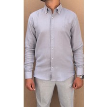Fitmens Slim Fit Uzun Kol Müslin Pamuk Rahat Nefes Alabilen Kumaştan Yaka Düğmeli Hediye Kutulu Erkek Gömlek FS-004202 - Gri