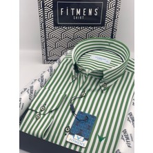 Fitmens Slim Fit Uzun Kol Likralı Çizgili Yaka Düğmeli Hediye Kutulu Erkek Gömlek FS-003669 - Yeşil