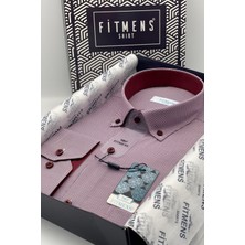 Fitmens Klasik Uzun Kol Pöti Kareli Yaka Düğmeli Hediye Kutulu Erkek Gömlek FS-002273 - Bordo