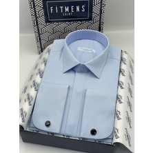 Fitmens Slim Fit Uzun Kol Gizli Düğmeli Likralı Smokin Damatlık Erkek Gömlek FS-004296 - Mavi