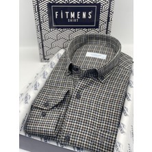 Fitmens Klasik Uzun Kol Kışlık Kareli Yaka Düğmeli %100 Cotton Hediye Kutulu Erkek Gömlek FS-003765 - Siyah