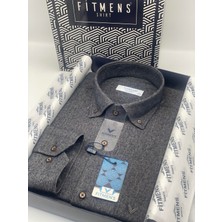 Fitmens Klasik Uzun Kol Kışlık %100 Cotton Filafil Yaka Düğmeli Hediye Kutulu Erkek Gömlek FS-003766 - Lacivert Kahve