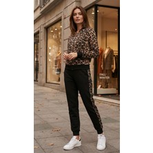 Arben Boutique Kadın Uzun Kollu Önden Fermuarlı Leopar Desen Detaylı Viskon Iki Iplik Kumaş Ikili Takım