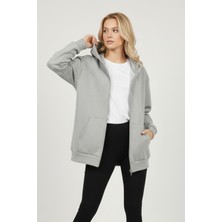 Uncia Outdoors Kadın Fermuarlı Kapüşonlu Sweatshirt Hırka Oversize Rahat Kalıp
