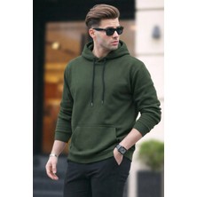 Damga Erkek Casual Kanguru Cepli Bol Haki Sweatshirt