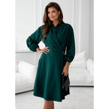 Arben Boutique Kadın Uzun Kollu Hakim V Yakalı Yandan Toka Detaylı Ithal Mini Krep Elbise