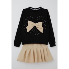 Breeze Kız Çocuk Önü Fiyonklu Taşlı Etekli Takım