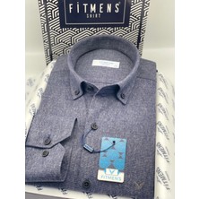 Fitmens Klasik Uzun Kol Kışlık Oduncu %100 Cotton Filafil Yaka Düğmeli Pamuklu Hediye Kutulu Erkek Gömlek FS-003136 - Lacivert Bej