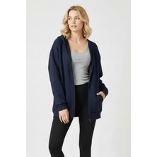 Uncia Outdoors Kadın Fermuarlı Kapüşonlu Sweatshirt Hırka Oversize Rahat Kalıp