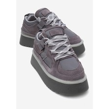 Luvi Raven Gri Süet Hakiki Deri Kadın Platform Sneaker