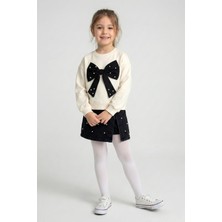 Dmb Kids Kız Çocuk Önü Fiyonklu Incili Kot Şort Etekli Bayramlık Takım