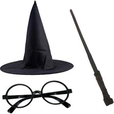Harry Potter Siyah Şapkası Harry Potter Gözlüğü Harry Potter Asası 3 Lü Set