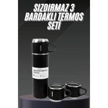 Termos Seti Paslanmaz Çelik 3 Bardaklı Vakumlu Termos Set 500 ml 12 Saate Kadar Isı Koruma