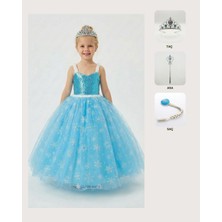 Butik Happy Kids Frozen Elsa Kostümü Askılı Kız Çocuk Prenses Elbisesi Taç  Asa Saç Hediyeli
