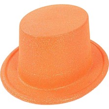 Floresan Turuncu Renk Simli Uzun Fötr Melon Şapka 12 cm