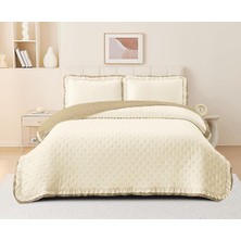 Goblette Home-Lara Serisi Kapitone Çift Kişilik Yatak Örtüsü Seti 260X240 cm | Volanlı Fırfırlı Kenar Detaylı Lüks Çeyizlik (4 Renk)