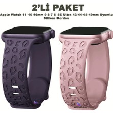 Dexmon Apple Watch 11 10 46MM 9 8 7 6 Se Ultra Uyumlu 42-44-45-49MM Leopar Desenli 2'li Silikon Kordon Seti