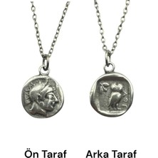 Athena Figürlü Bilgelik Tanrıçası Para Kolye – Çift Taraflı – 1 Adet – 60 cm Zincirli Metal Kolye