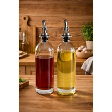 Porsima 3890-1 Gümüş Sızdırmaz Kapaklı Cam 2li Yağlık Sirkelik Yağdanlık Seti 500+500 ml