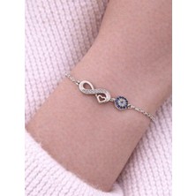 Gümüş Taşlı Sonsuzluk Ve Göz Bileklik Kalpli Gümüş Bayan Bileklik