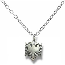 Çift Başlı Kartal Figürlü Kolye – Arnavutluk Sembolü Gümüş Renk Unisex Metal Takı