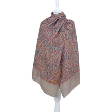 Bursa İpek Kül Gri Jakar Desenli Yün Şal