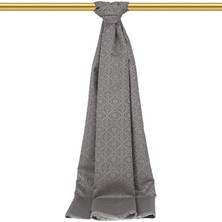 Bursa İpek Gri Halka Desen Jakarlı Ipek Şal