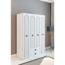 İzco Design Bohem Model 4 Kapaklı 2 Çekmeceli Gardırop - Mdf Membran Kapak | 180 cm Çok Amaçlı Elbise Dolabı