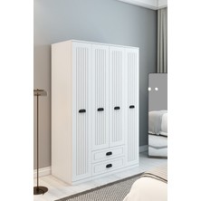 İzco Design Country Model 4 Kapaklı 2 Çekmeceli Gardırop - Mdf Membran Kapak | 180 cm Çok Amaçlı Elbise Dolabı
