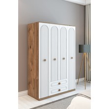 İzco Design Bohem Model 4 Kapaklı 2 Çekmeceli Gardırop - Mdf Membran Kapak | 180 cm Çok Amaçlı Elbise Dolabı