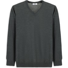 Kiğılı V Yaka Regular Fit Sıcak Tutan Yünlü Triko Kazak