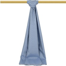 Bursa İpek Mavi Halka Desen Jakarlı Ipek Şal