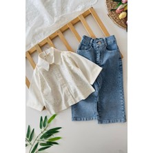 Miniğimin Cicileri Taşlı Kız Çocuk Gömlekli 2 Li Takım - Ekru