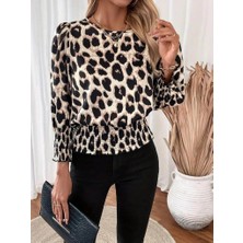 Mareandpanda Kadın Uzun Kollu Bisiklet Yaka Leopar Desenli Modal Bluz