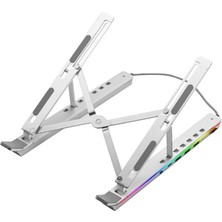PrimeX Plus Primex PX-AL20 Katlanabilir Notebook Standı, Rgb USB Çoklayıclı Notebook Standı, Type C + USB Hub Dizüstü Stant, Taşınabilir Rgb Notebook Standı