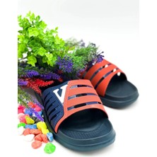 Gezer Eva Yazlık Erkek Kaydırmaz Taban Terlik Lacivert-Kırmızı