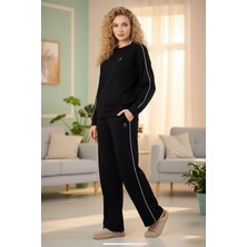 Kadın Uzun Kollu Şerit Detaylı Pijama Takımı Rahat Kalıp Esnek Kumaş C7T1N07
