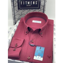 Fitmens Slim Fit Uzun Kol Baklava Desen Kol Nakışlı Yaka Düğmeli Hediye Kutulu Şık Erkek Gömlek FS-004200 - Bordo