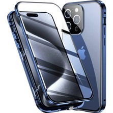 Nealdin iPhone 15 Pro Max 360° Manyetik Tam Koruma Kılıf, Metal Çerçeve, Sertleştirilmiş Cam