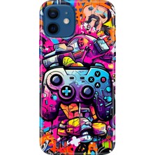 Grabono Apple iPhone 12 Kılıf Renkli Baskılı Silikon Gamer