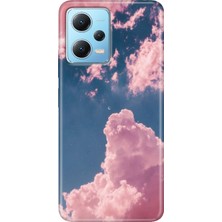 Grabono Redmi Note 12 5g Kılıf Baskılı Dokulu Kapak Silikon Pembe Bulut