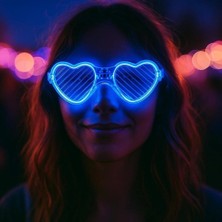 ENG Mavi LED Işıklı Kalp Gözlük – 3 Modlu Parti &amp;