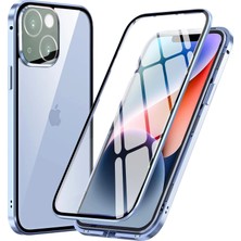 Nealdin iPhone 13 Pro Max 360° Manyetik Tam Koruma Kılıf,  Ön Arka Cam, Metal Şeffaf Çerçeve