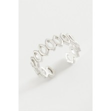 Bijuteri Net Oval Zincir Desenli Metal Yüzük