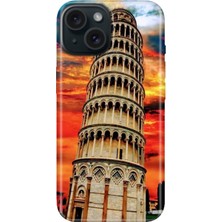 Grabono iPhone 13 - 14 Kılıf Renkli Tpu Uv Baskılı Desenli Silikon Pizza Kulesi