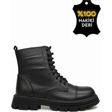 Don&duk DONDUK Kadın Deri Siyah Bot Kışlık Kauçuk Taban Kısa Maskaretli Şık Tasarım